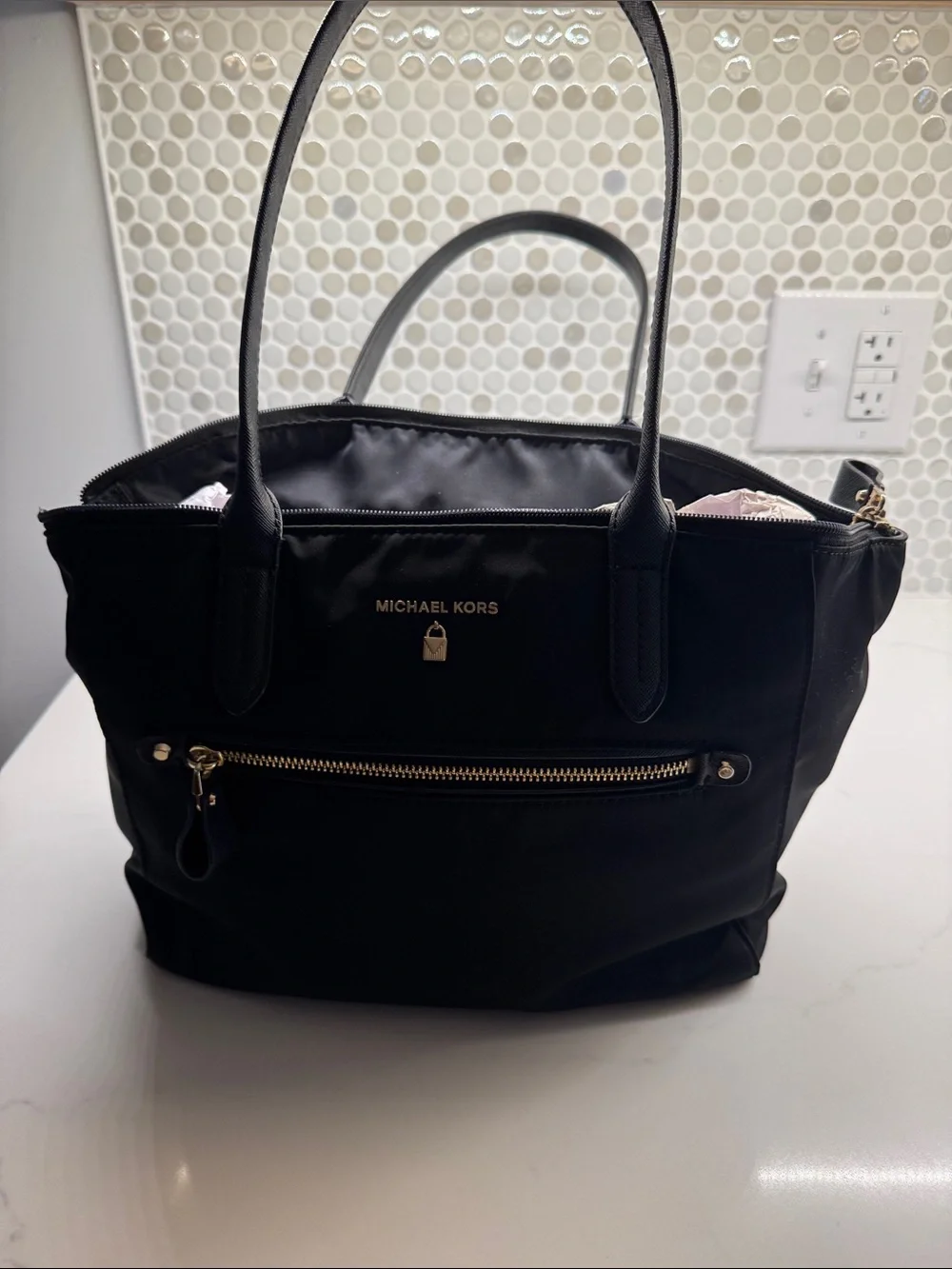 Michael Kors Black Nylon Tote with Gold Hardware